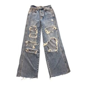 PacSun Baggy Jeans Womens 23 Light Wash Distressed High Rise Wide Leg Button Fly